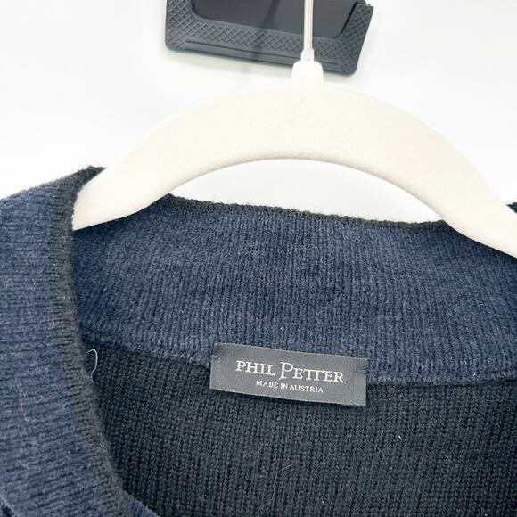 Phil Petter Mens Australia Rib Knit Wool Blend Full Zip Cardigan Sweater Navy - Picture 3 of 6